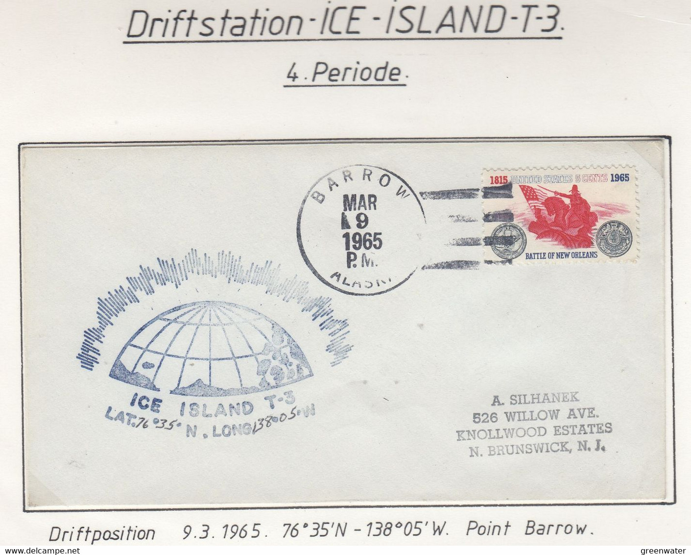 USA Driftstation ICE-ISLAND T-3 Cover Ice Island T3-Periode 4 Ca MAR 9 1965  (DR117) - Forschungsstationen & Arctic Driftstationen