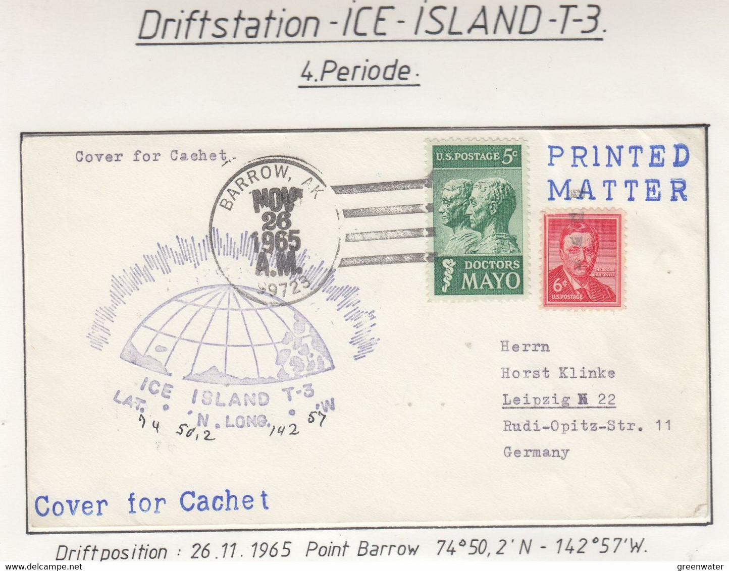 USA Driftstation ICE-ISLAND T-3 Cover Ice Island T3-Periode 4 Ca NOV 261965  (DR117B) - Stations Scientifiques & Stations Dérivantes Arctiques