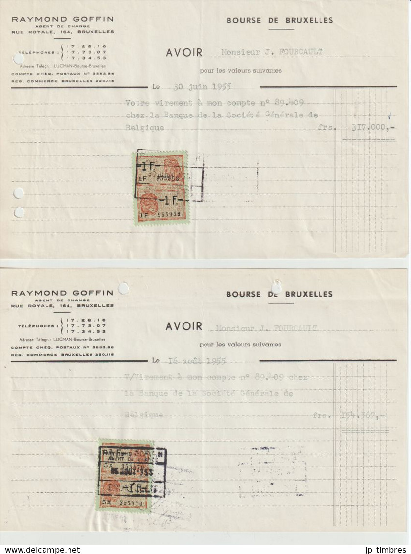 Paiement De La Taxe Par "Timbres Fiscaux" Sur Les Ordres D'Achats De Valeurs Boursière & Autres - Francobolli