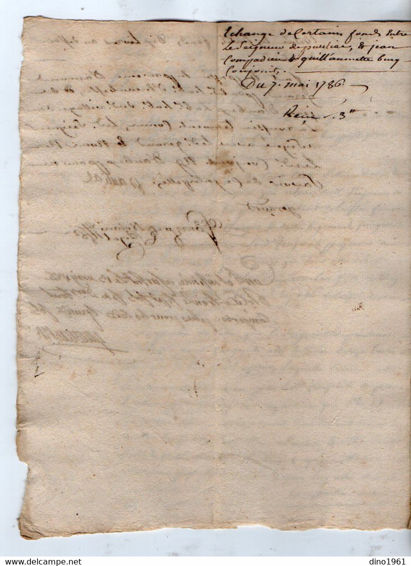 VP18.581 - Cachet De Généralité De BORDEAUX - Acte De 1786 Concernant Le Haut & Puissant Seigneur De PAULIAC - Seals Of Generality