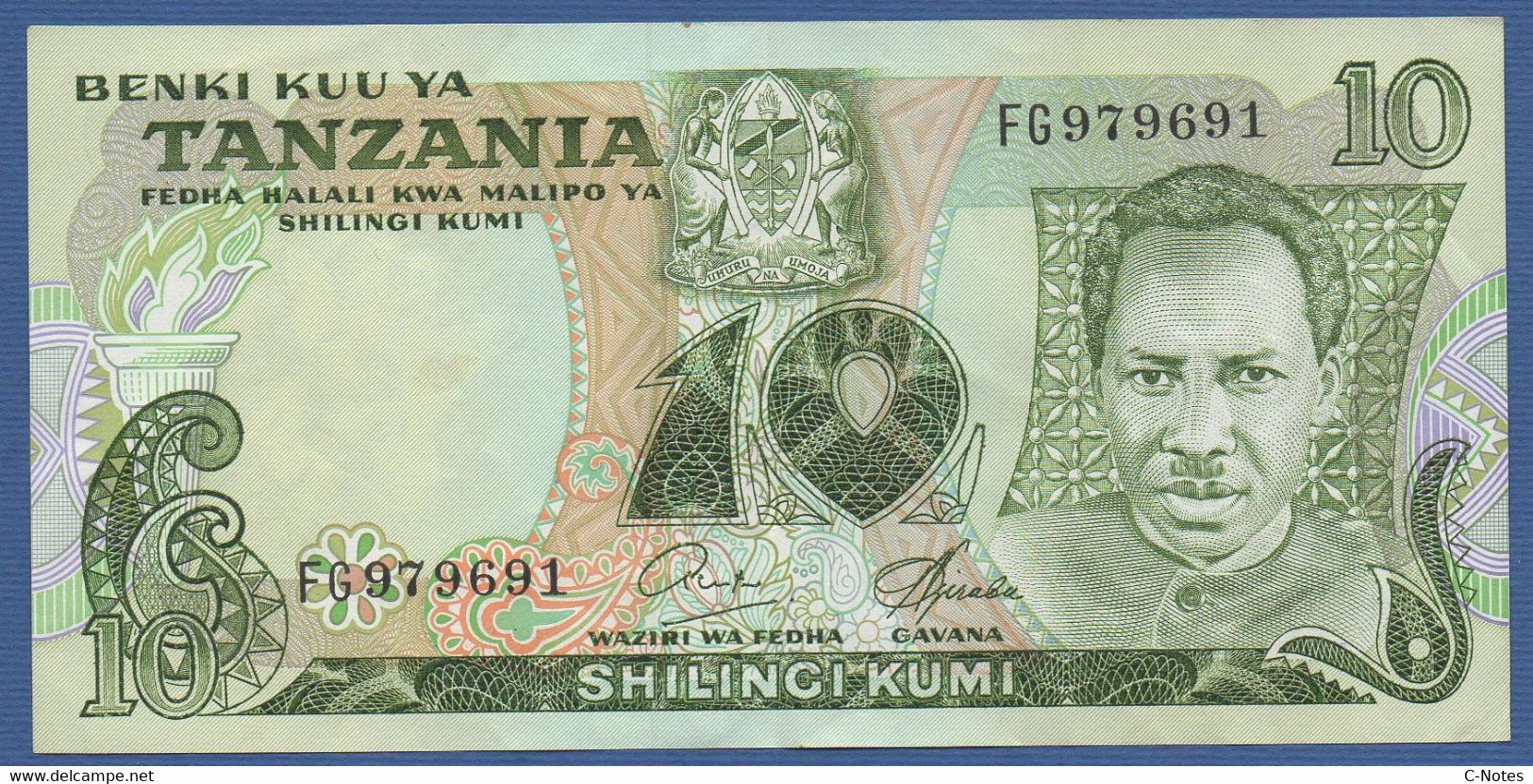 TANZANIA - P. 6b – 10 Shilingi ND 1978 VF+, Serie FG 979691 - Tanzania