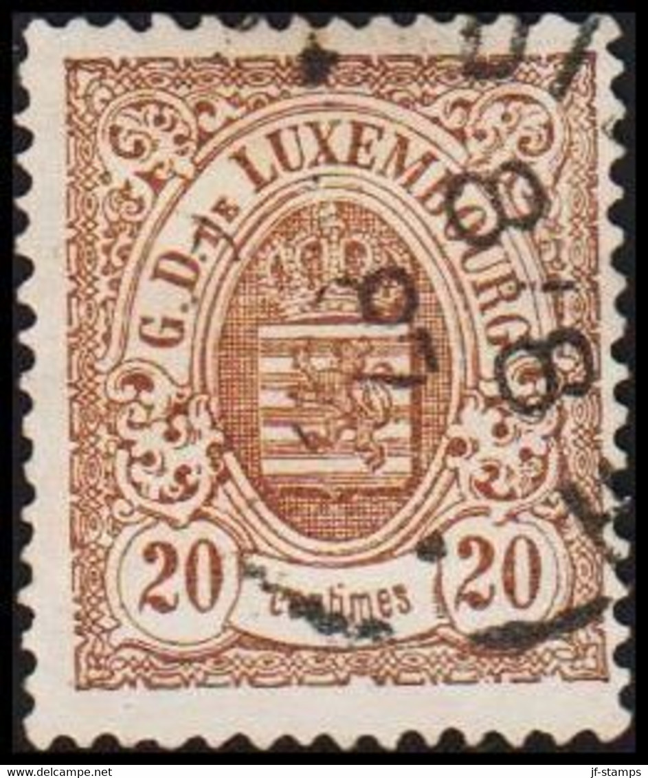 1880-1882. LUXEMBURG Coat Of Arms. 20 CENTIMES. Perforated 13½.  (Michel 42A) - JF511188 - 1882 Allégorie