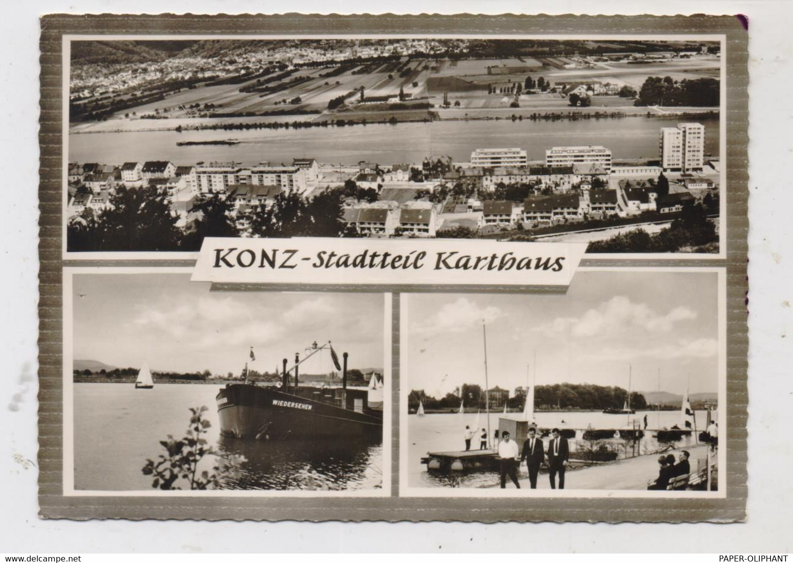 5503 KONZ - KARTHAUS, Gesamtansicht, Hafen, Mosel - Frachtschiff "WIEDERSEHEN" - Konz