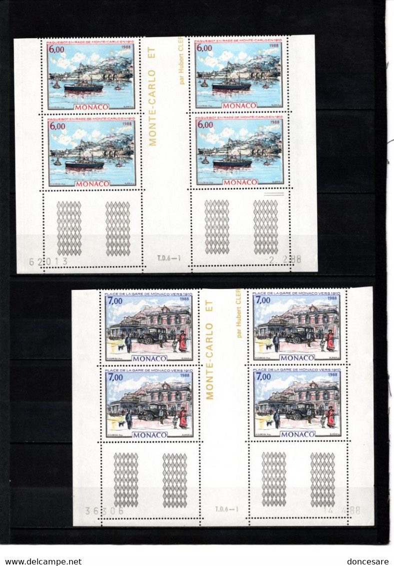 MONACO 1988 - SERIE 2 BLOCS DE 4 TP /  N° 1643 A 1644 - NEUFS** COINS DE FEUILLES / DATES - Ungebraucht