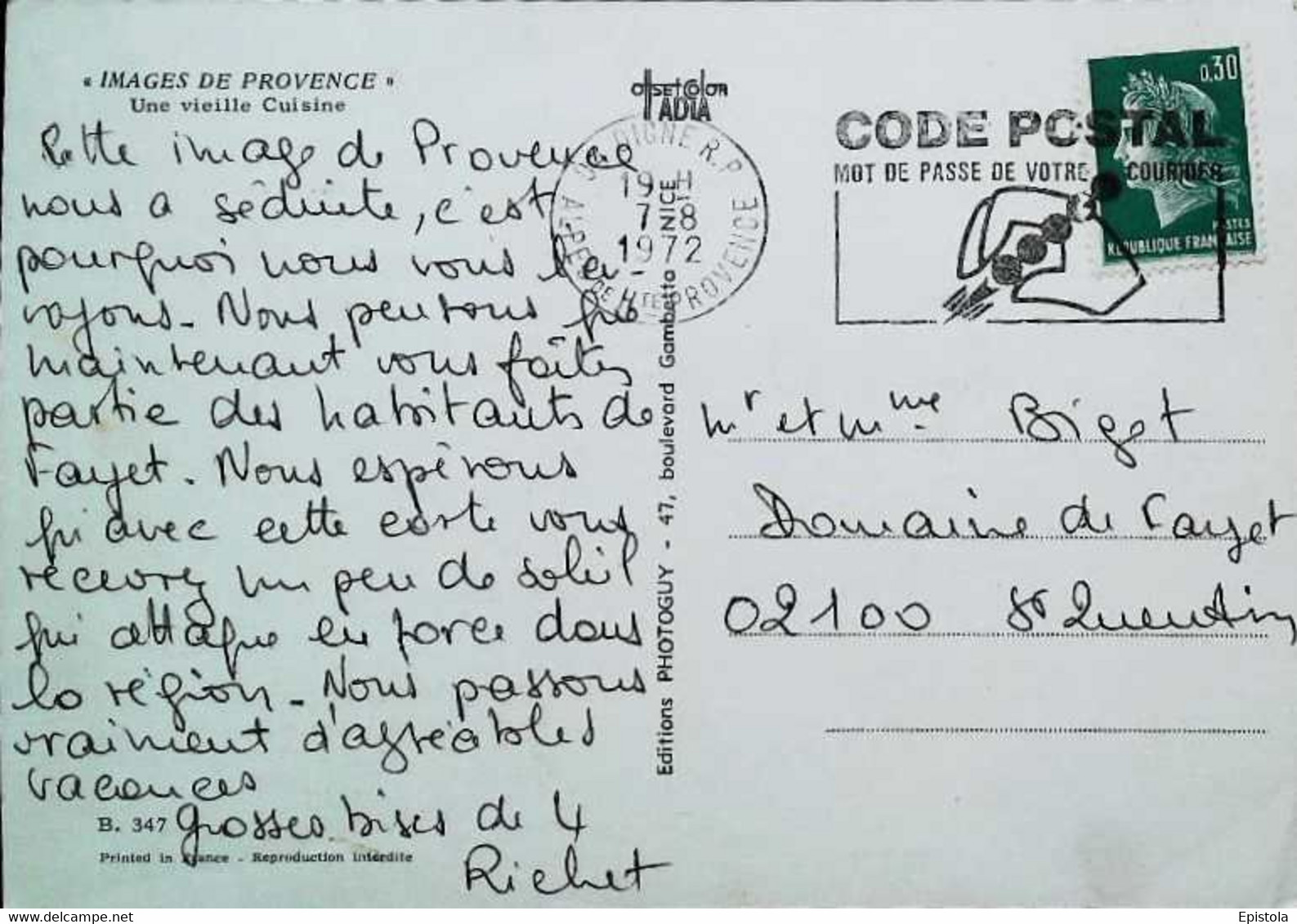 ► CARTE  POSTALE  Une Cuisine Ancienne En Provence Comtoise Cheminée âtre 1972 - Horloges