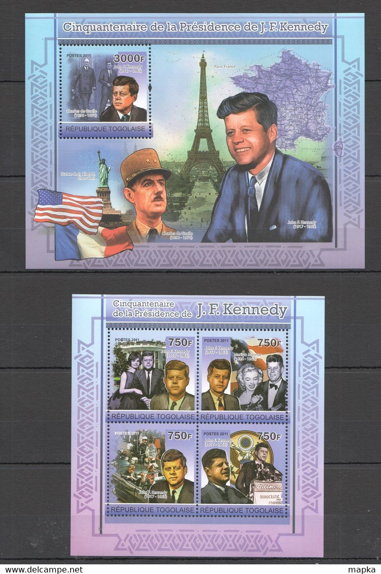 TG1210 2011 TOGO TOGOLAISE FAMOUS PEOPLE ANNIVERSARY PRESIDENCY KENNEDY 1KB+1BL MNH - Kennedy (John F.)