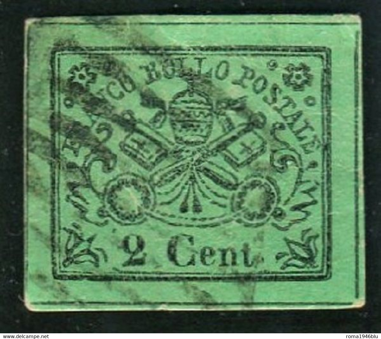 STATO PONTIFICIO 1867 2 C. SASSONE N. 13 USATO AMPI MARGINI F.TO DIENA - Kerkelijke Staten