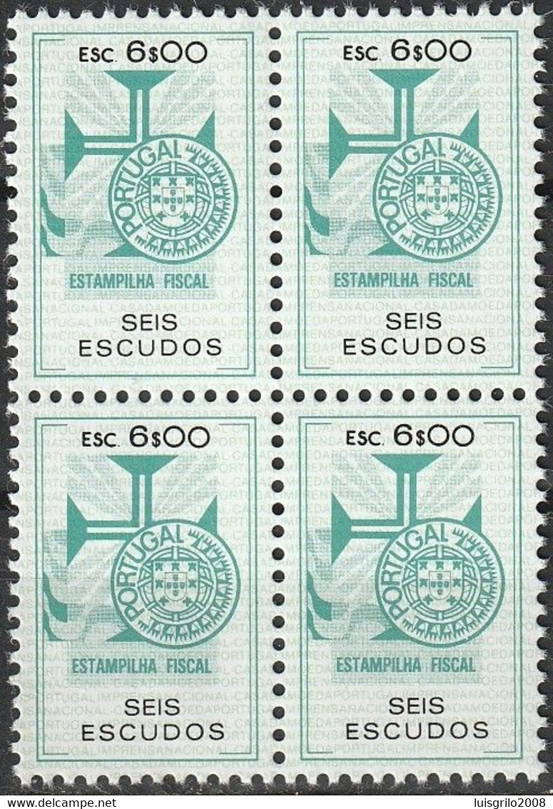 Fiscal/ Revenue, Portugal - Estampilha Fiscal, Série De 1990 -|- 6$00 - Block MNH** - Neufs