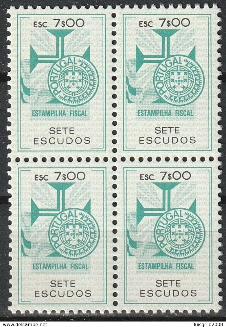 Fiscal/ Revenue, Portugal - Estampilha Fiscal, Série De 1990 -|- 7$00 - Block MNH** - Unused Stamps