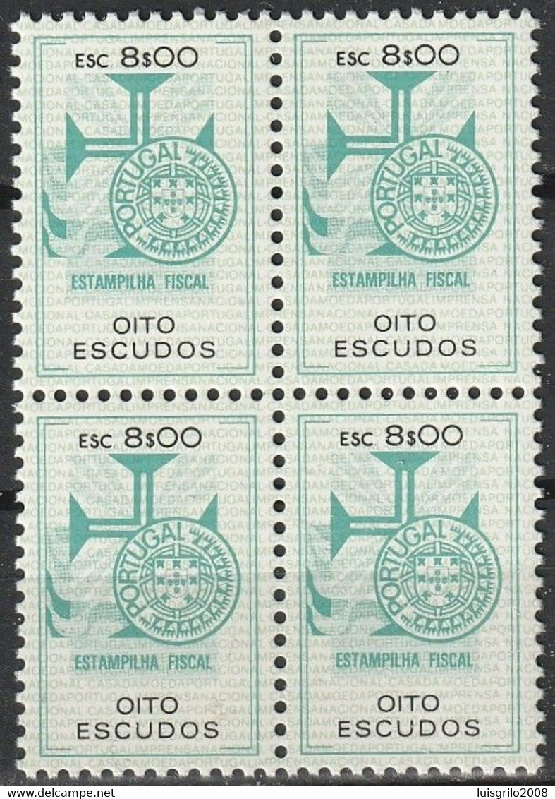 Fiscal/ Revenue, Portugal - Estampilha Fiscal, Série De 1990 -|- 8$00 - Block MNH** - Unused Stamps