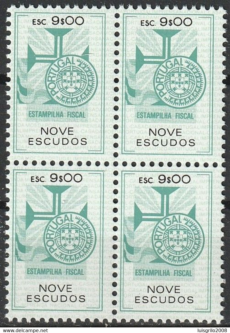Fiscal/ Revenue, Portugal - Estampilha Fiscal, Série De 1990 -|- 9$00 - Block MNH** - Nuovi