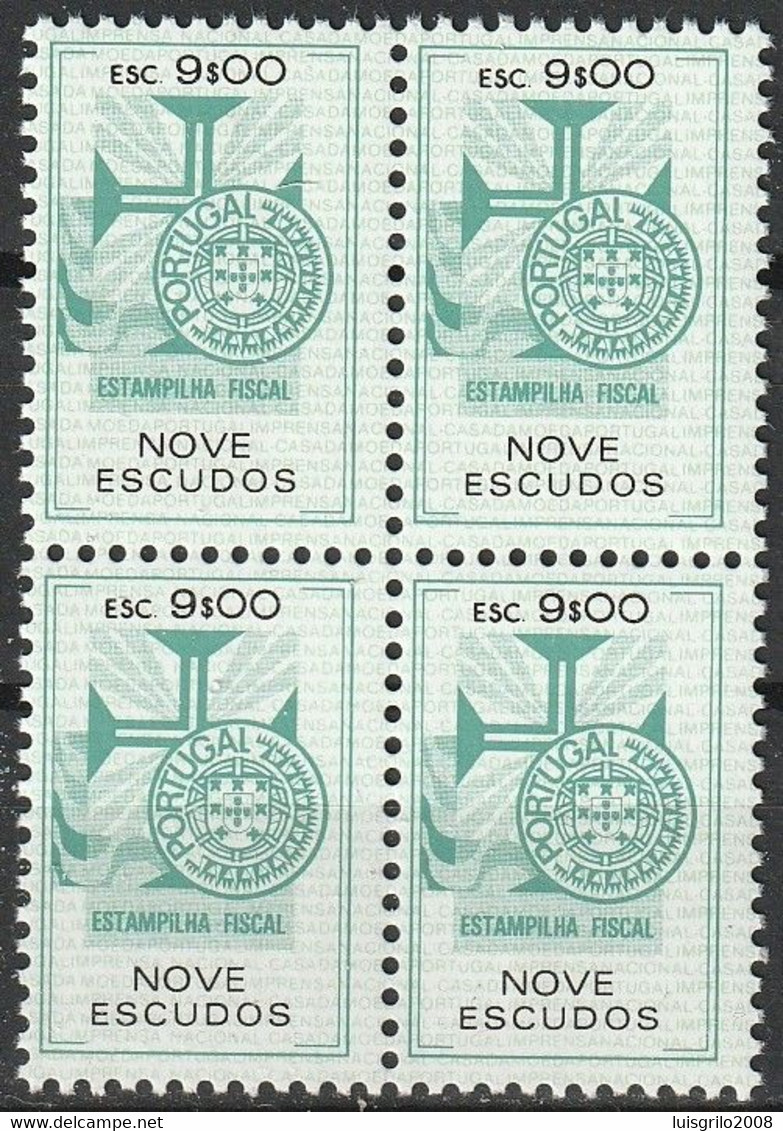 Fiscal/ Revenue, Portugal - Estampilha Fiscal, Série De 1990 -|- 9$00 - Block MNH** - Ongebruikt