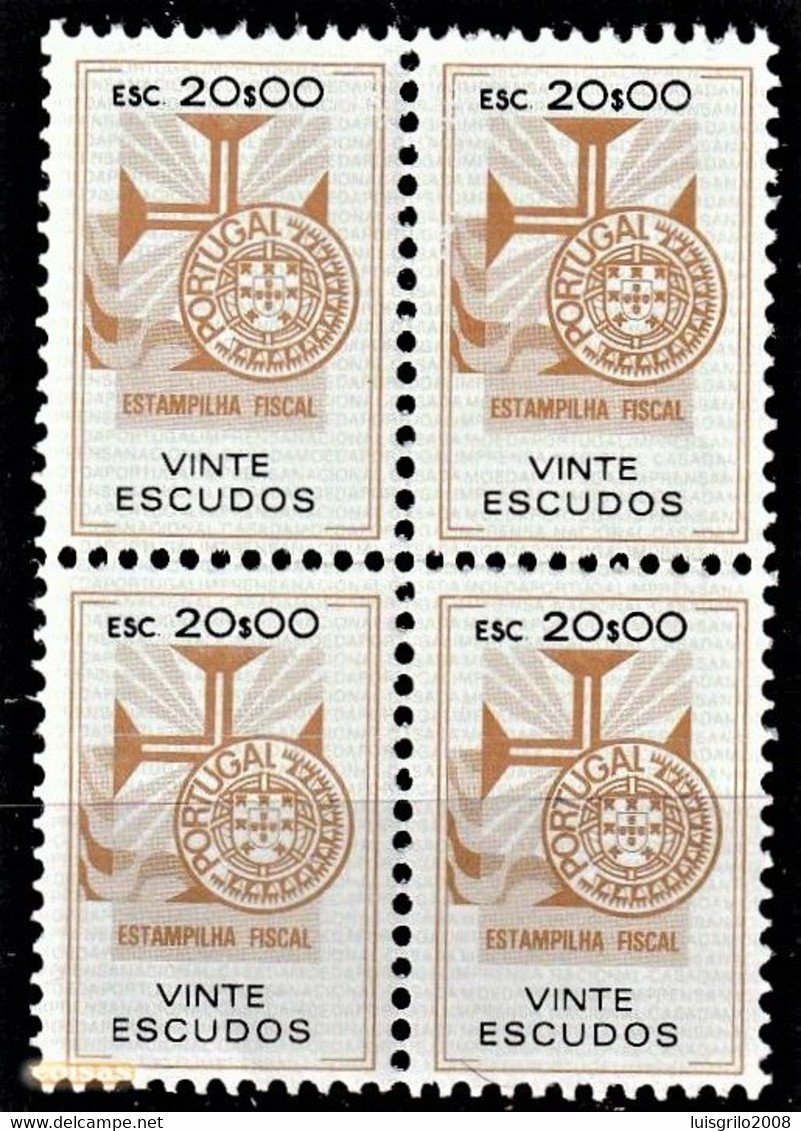 Fiscal/ Revenue, Portugal - Estampilha Fiscal, Série De 1990 -|- 20$00 - Block MNH** - Unused Stamps