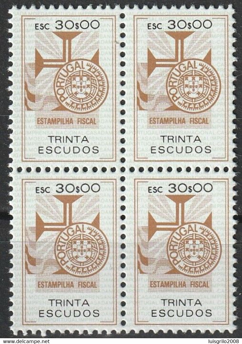 Fiscal/ Revenue, Portugal - Estampilha Fiscal, Série De 1990 -|- 30$00 - Block MNH** - Unused Stamps