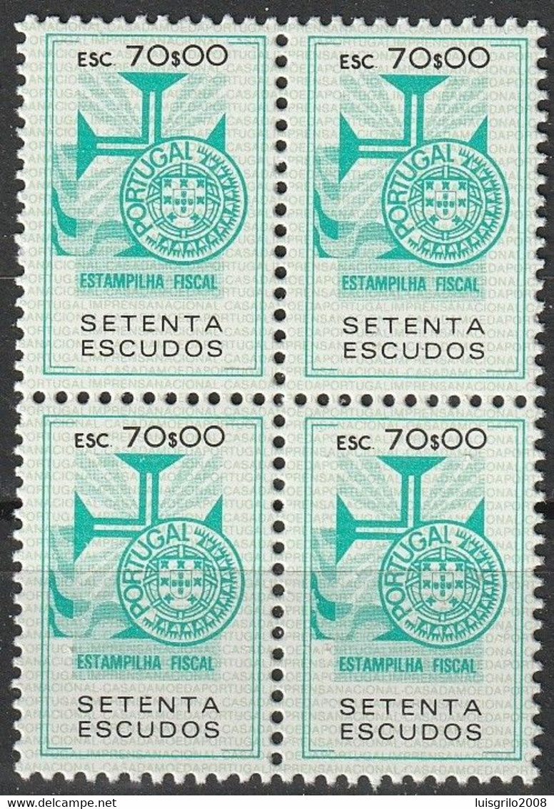 Fiscal/ Revenue, Portugal - Estampilha Fiscal, Série De 1990 -|- 70$00 - Block MNH** - Unused Stamps