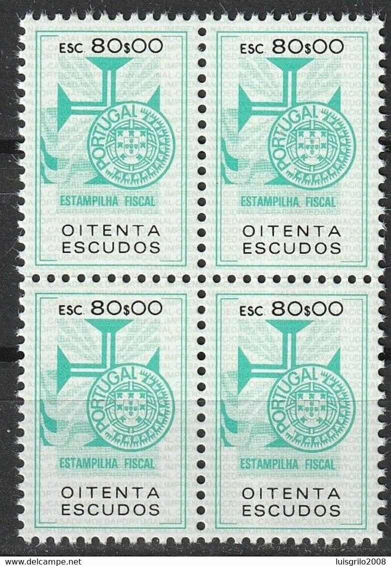 Fiscal/ Revenue, Portugal - Estampilha Fiscal, Série De 1990 -|- 80$00 - Block MNH** - Unused Stamps