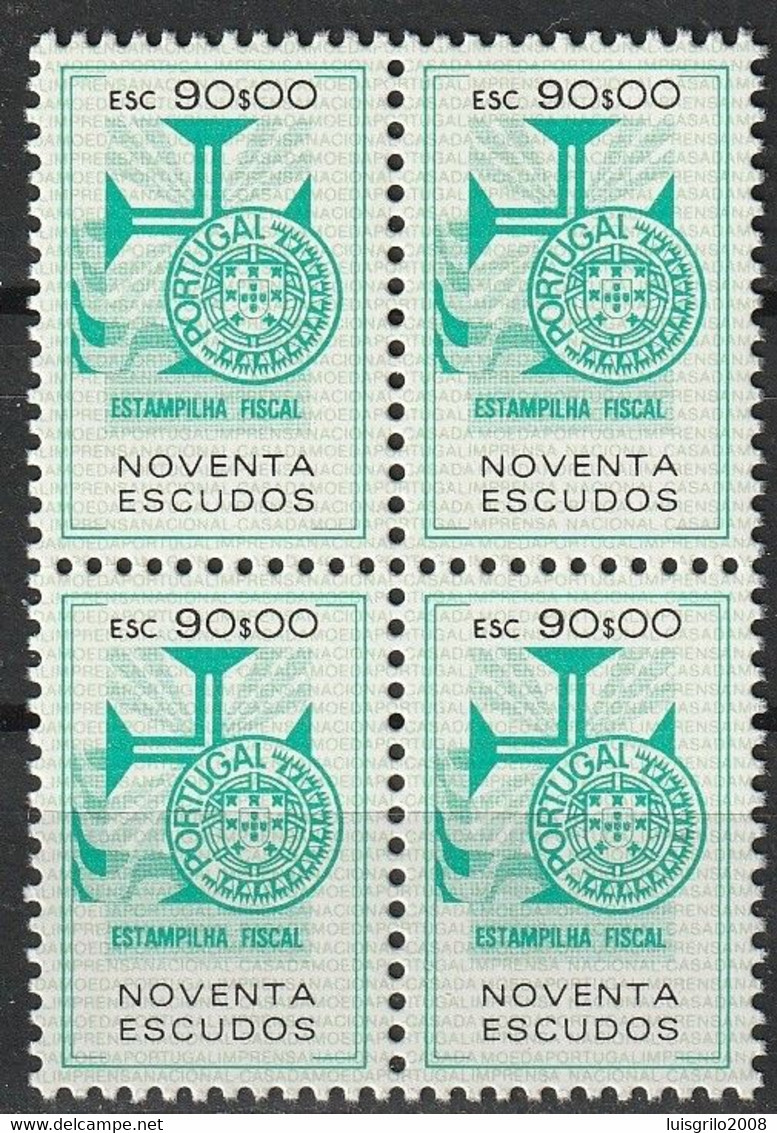 Fiscal/ Revenue, Portugal - Estampilha Fiscal, Série De 1990 -|- 90$00 - Block MNH** - Unused Stamps