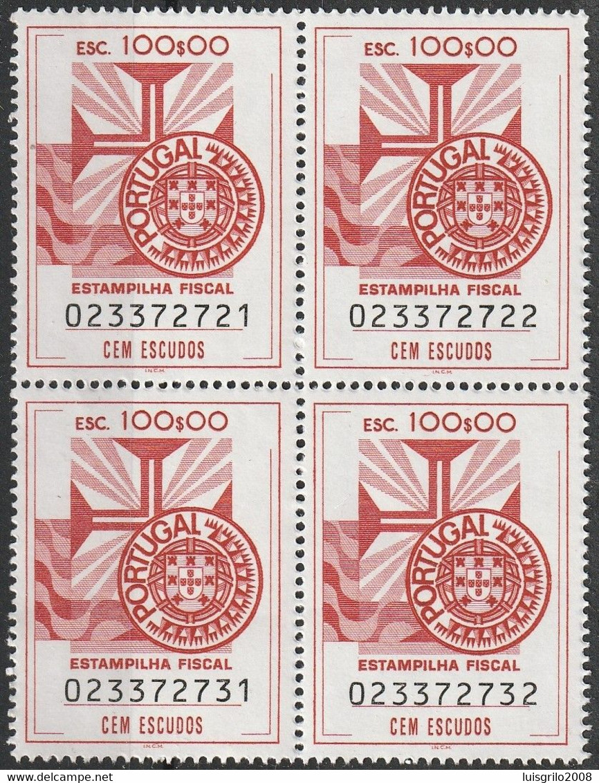 Fiscal/ Revenue, Portugal - Estampilha Fiscal, Série De 1990 -|- 100$00 - Block MNH** - Unused Stamps