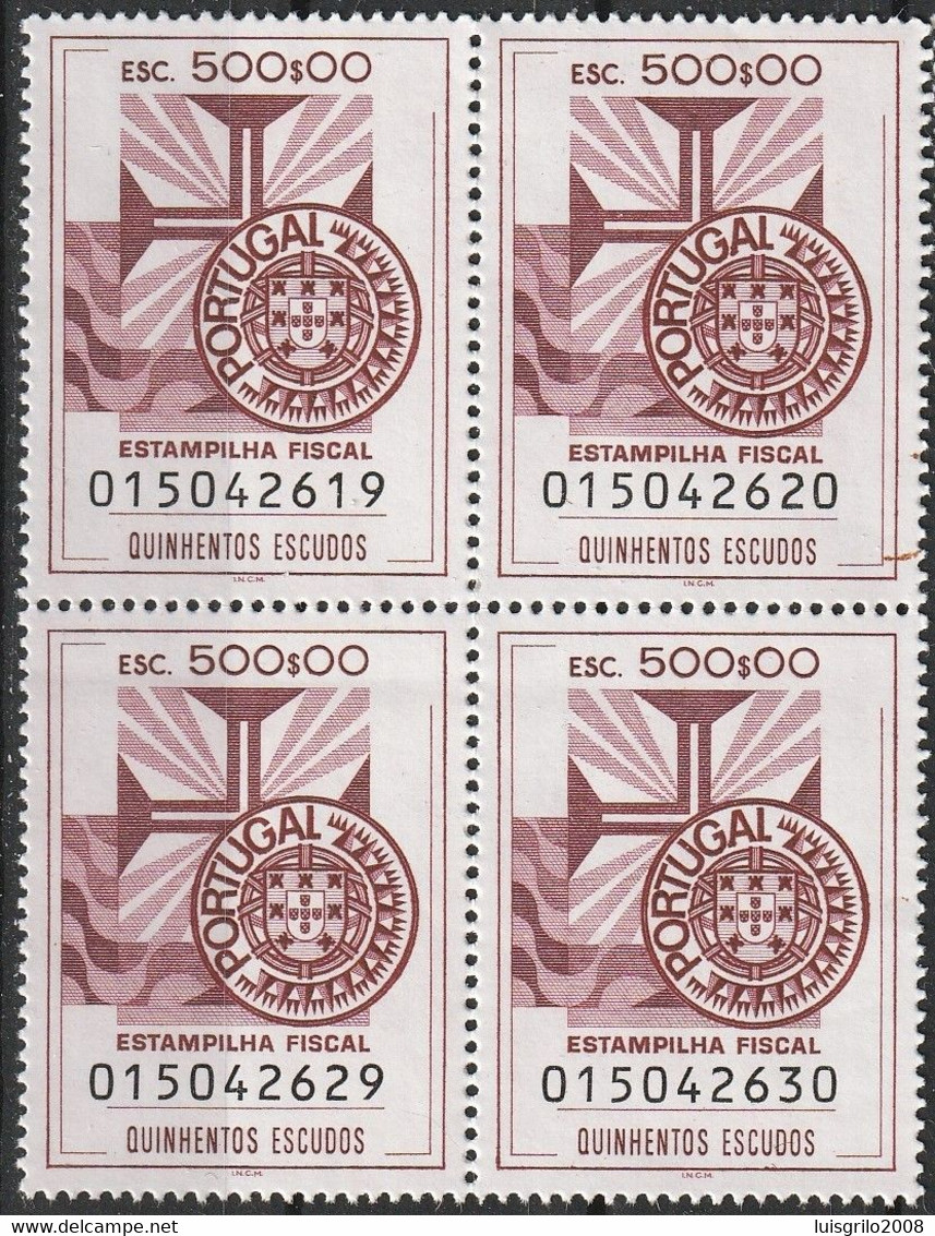 Fiscal/ Revenue, Portugal - Estampilha Fiscal, Série De 1990 -|- 500$00 - Block MNH** - Unused Stamps