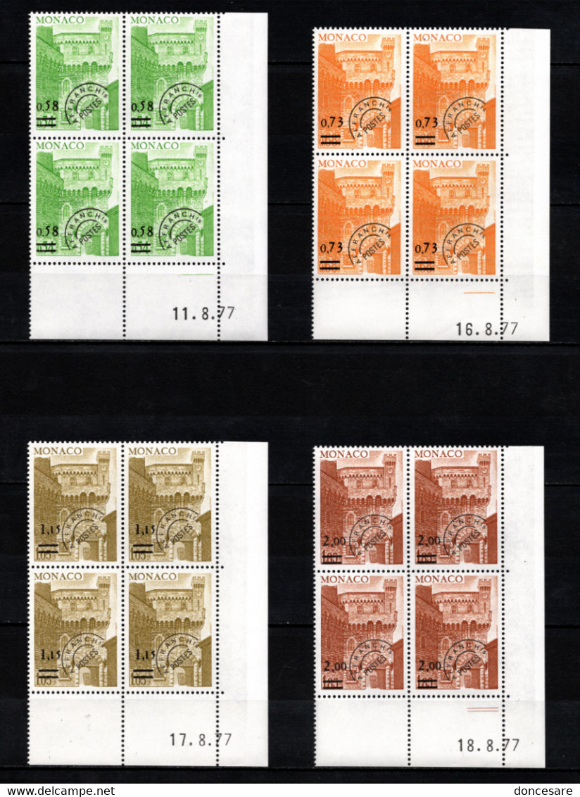 MONACO 1976 / 1978 - SERIE 4 BLOCS DE 4 PREO. N° 50 A 53  -  NEUFS** / COINS DE FEUILLES / DATES - VorausGebrauchte