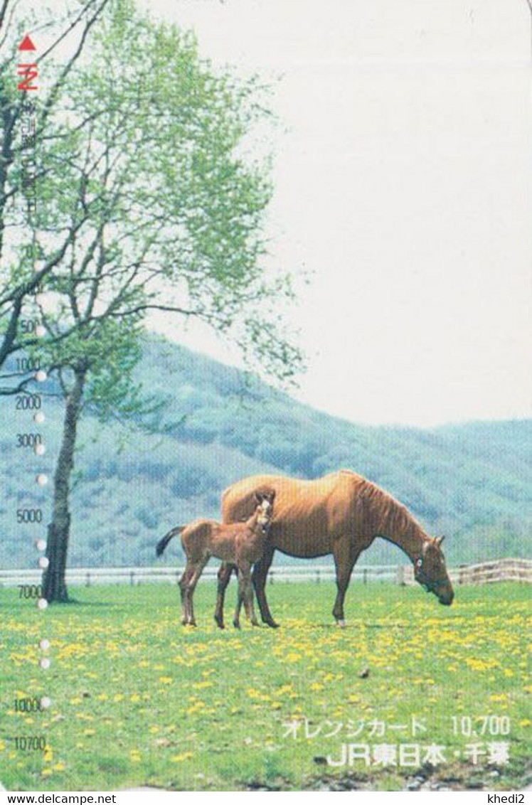 Carte Orange JAPON - ANIMAL - CHEVAL / Jument & Poulain - HORSE JAPAN Prepaid JR Card - BE 378 - Horses