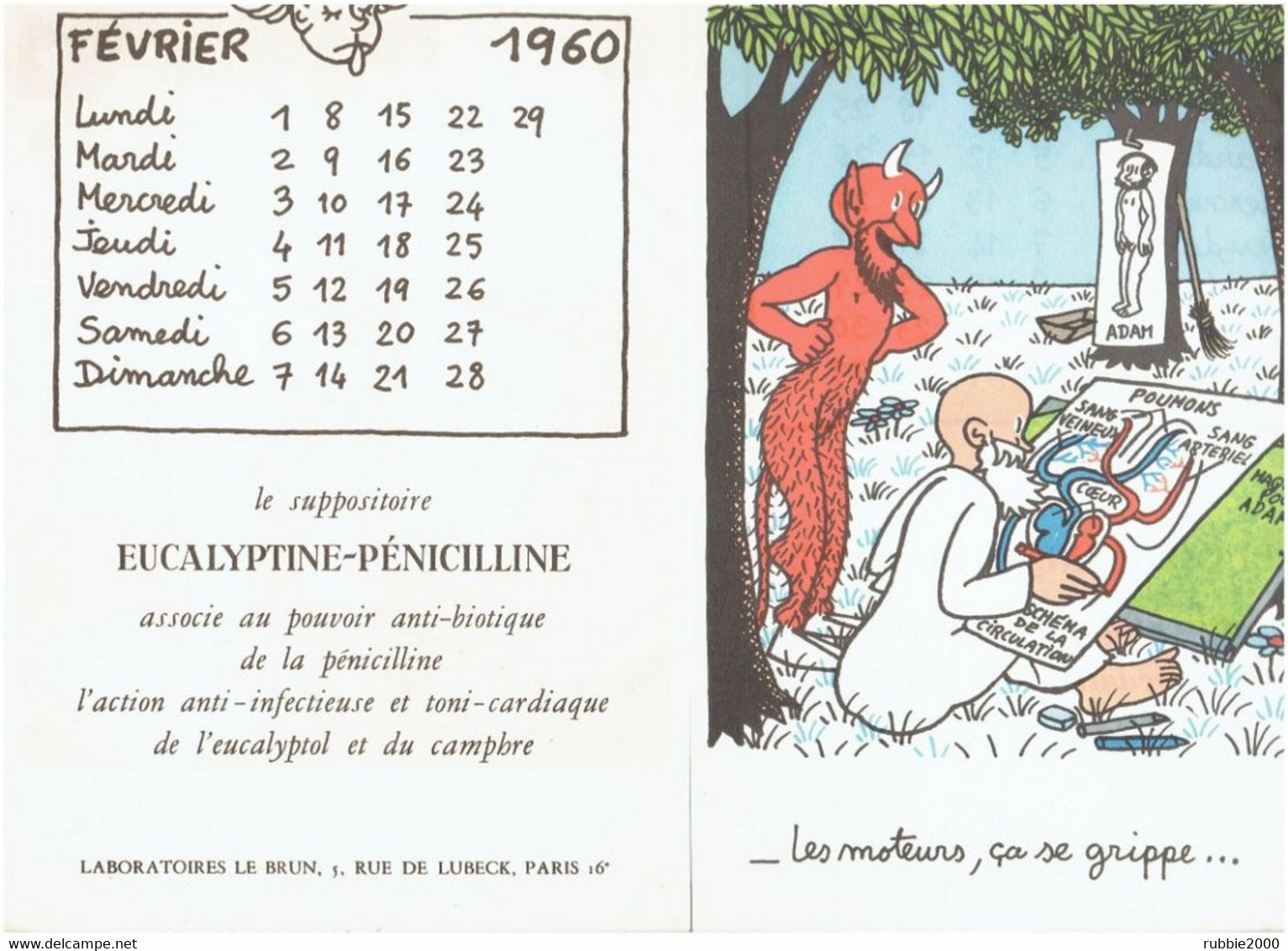 CALENDRIER 1960 JEAN EFFEL COMMENT ON A COMMENCE A S ENRHUMER EN 12 IMAGES DE JEAN EFFEL ADAM EVE AU PARADIS DIEU DIABLE - Grand Format : 1941-60