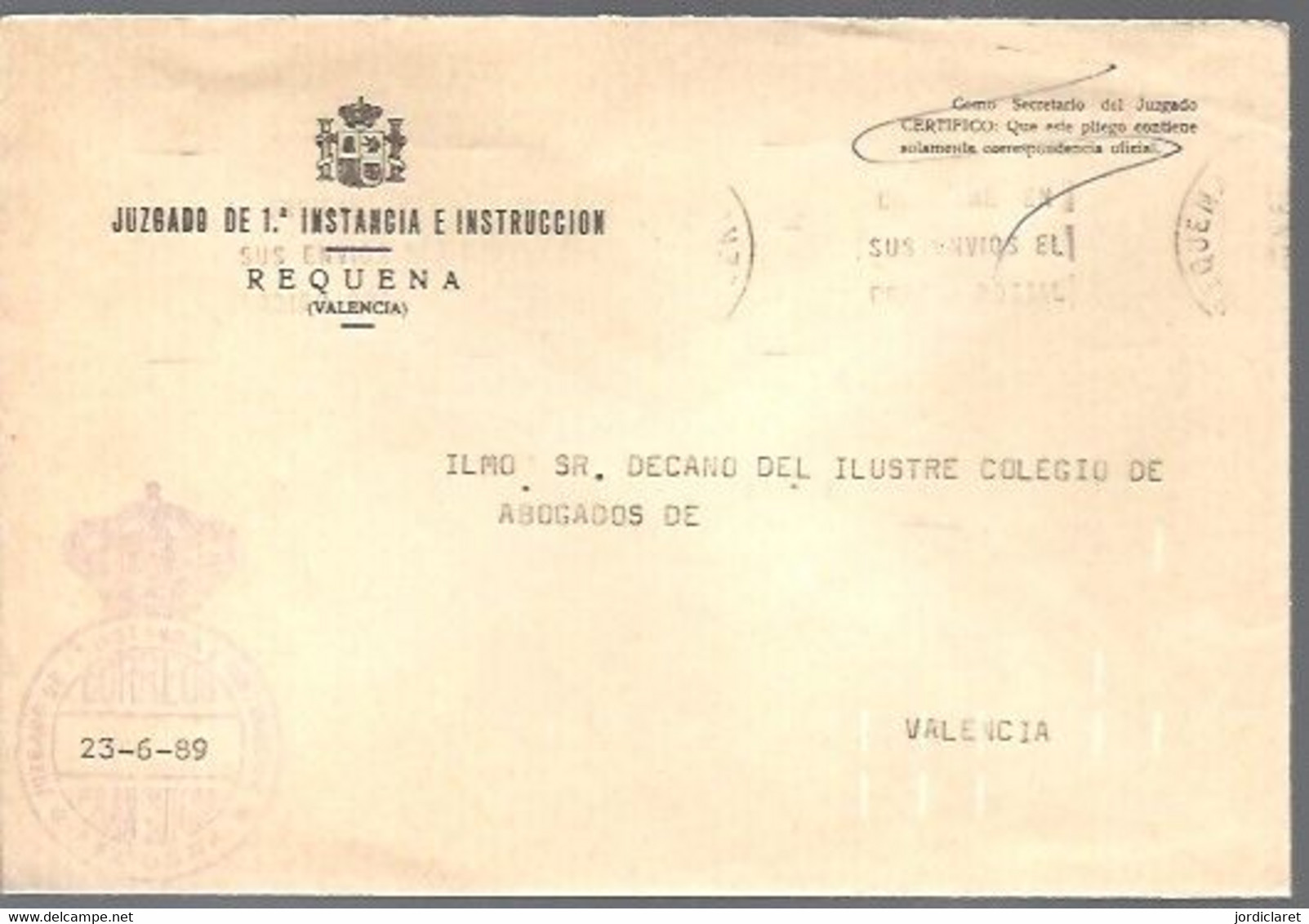 JUZGADO  REQUENA  VALENCIA 1989 - Portofreiheit