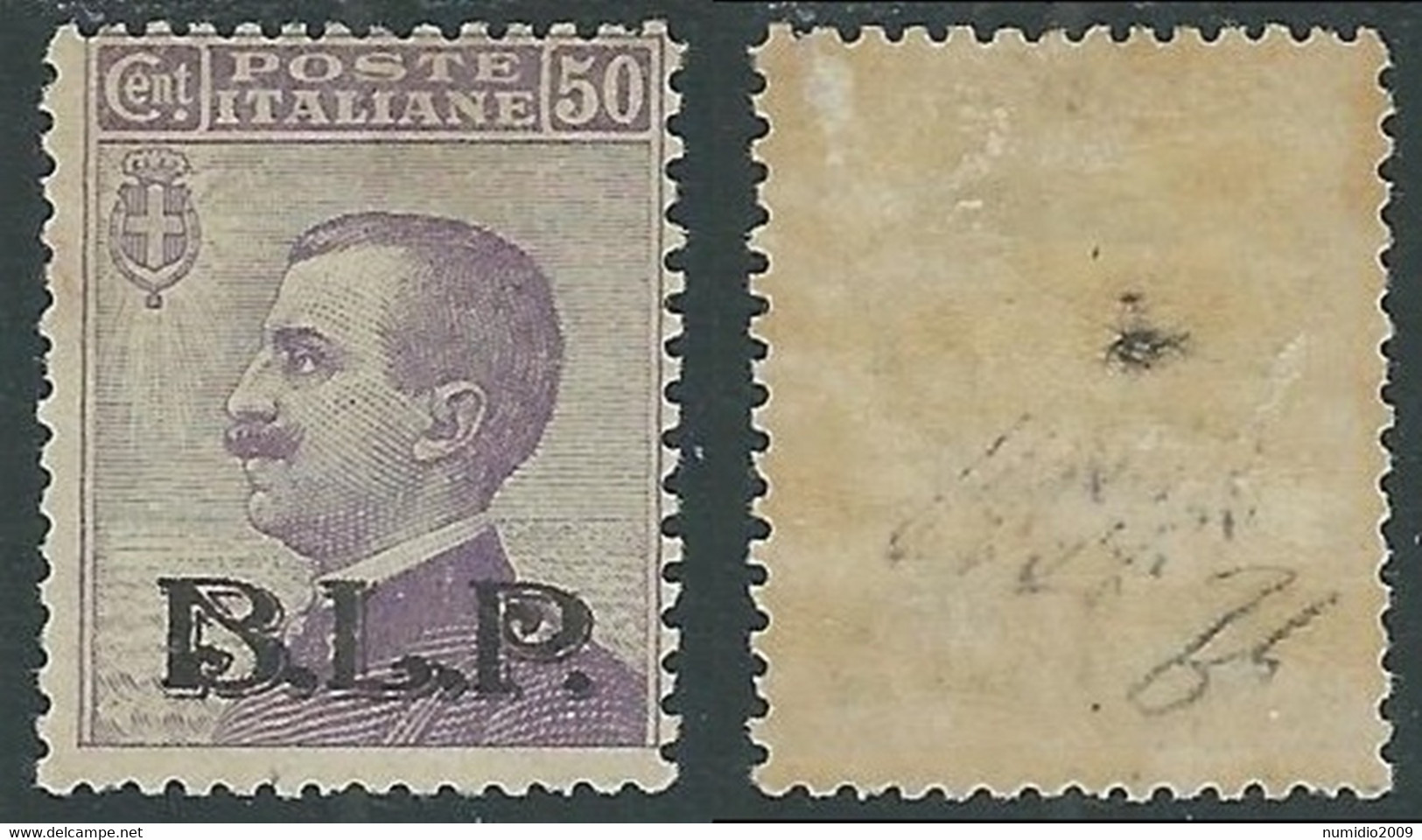 1922-23 REGNO BLP EFFIGIE 50 CENT II TIPO SASSONE 10 CERTIFICATO MH * - E194 - Zegels Voor Reclameomslagen (BLP)