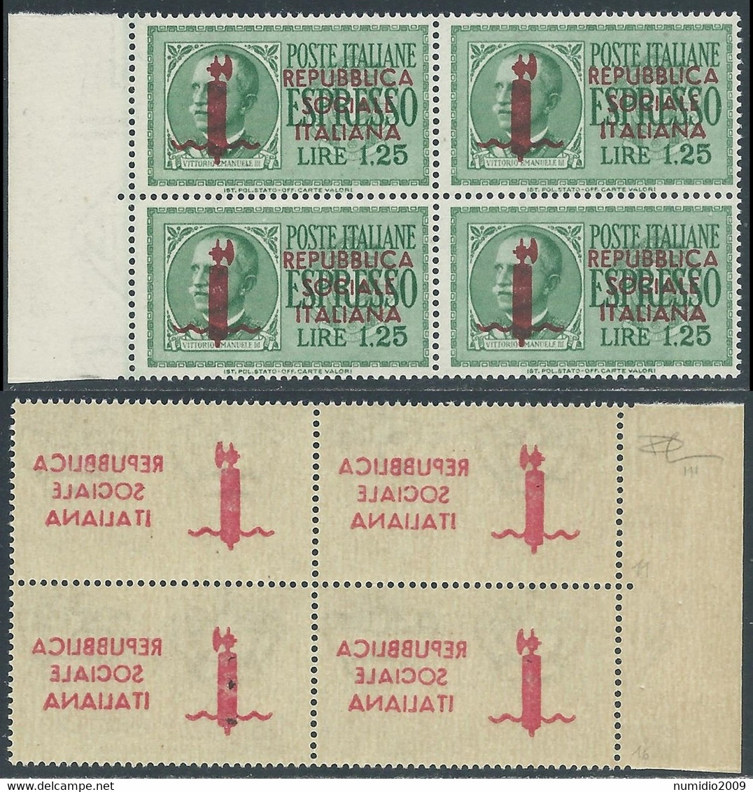 1944 RSI ESPRESSO 1,25 LIRE QUARTINA TIRATURA MILANO CERTIFICATO MNH ** - E195 - Exprespost