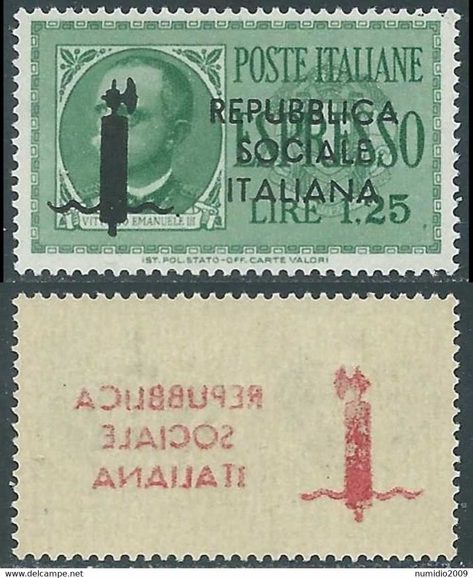 1944 RSI ESPRESSO 1,25 LIRE TIRATURA GENOVA 21A CON DECALCO ROSSO MNH ** - E188 - Eilsendung (Eilpost)