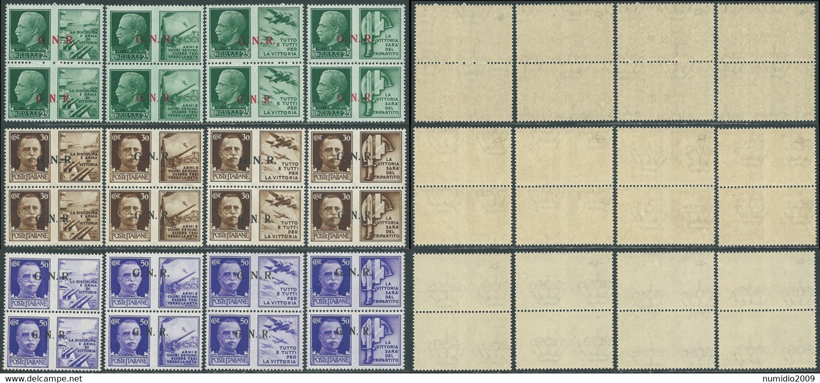 1944 RSI PROPAGANDA DI GUERRA 12 COPPIE II - III TIPO CERTIFICATO MNH ** - E197 - Propaganda Di Guerra