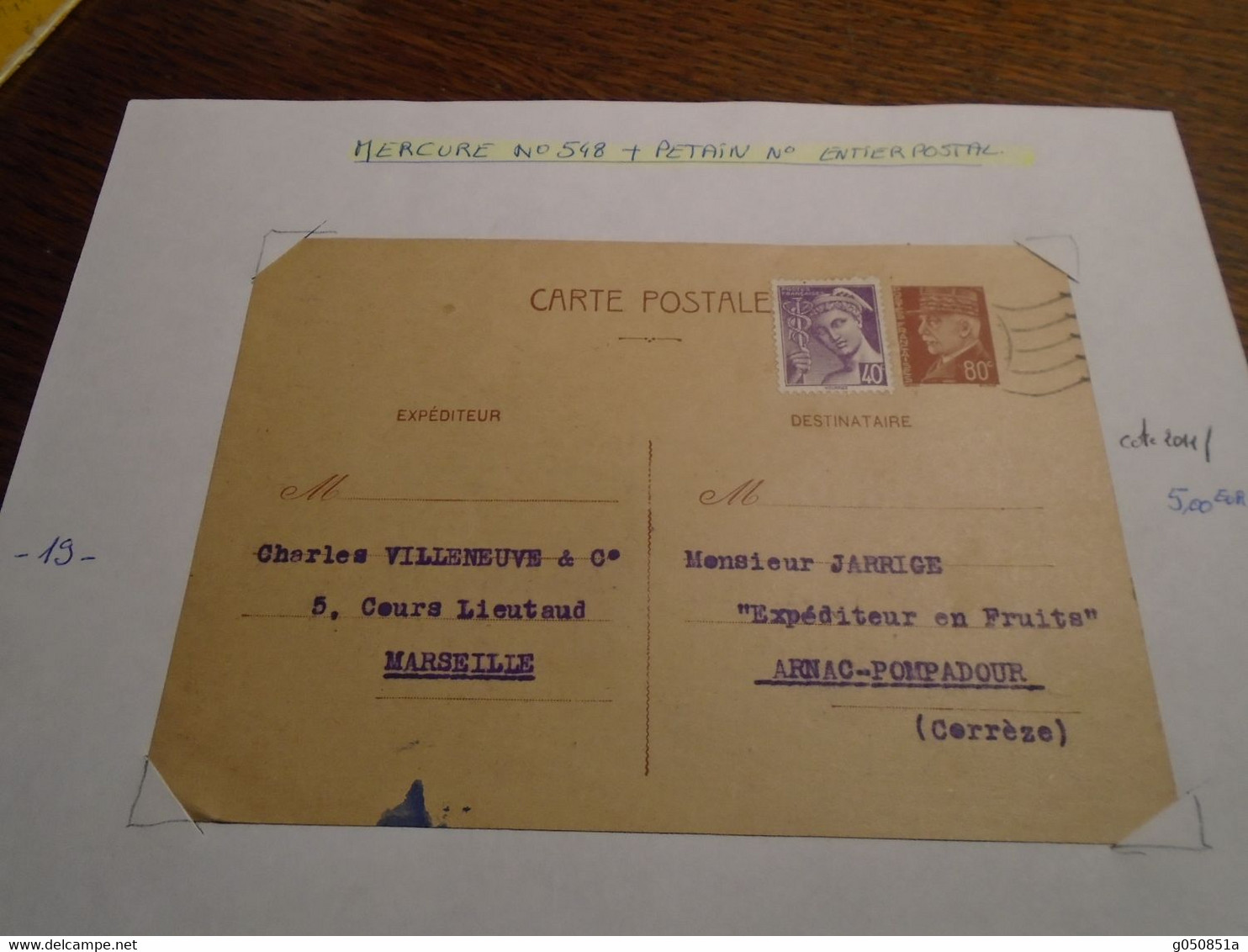 1944 -B/Du RHONE -Entier POSTAL PETAIN 512 CP1 +Type MERCURE N° 548  Sur/Lettre Pour POMPADOUR -Correze +4 Photos - Storia Postale