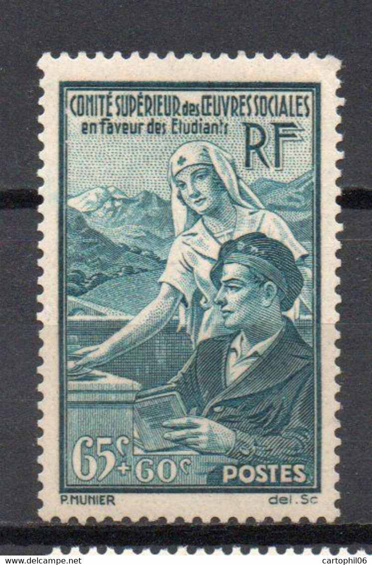 - FRANCE N° 417 Neuf ** MNH - 65 C. + 60 C. Oeuvres Sociales 1938 - Cote 20,00 € - - Nuovi