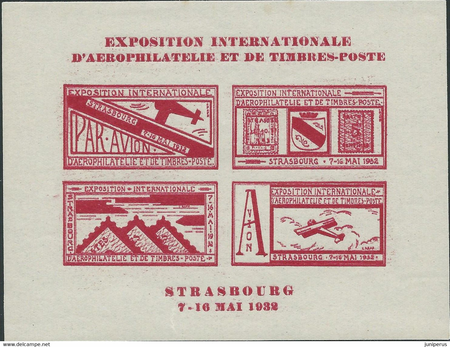 FRANCE - STRASBOURG 1932 - EXPOSITION INTERNATIONALE DE POSTE AÉRIENNE - BLOC SE 4 VIGNETTES - NEUVES** - Nuovi