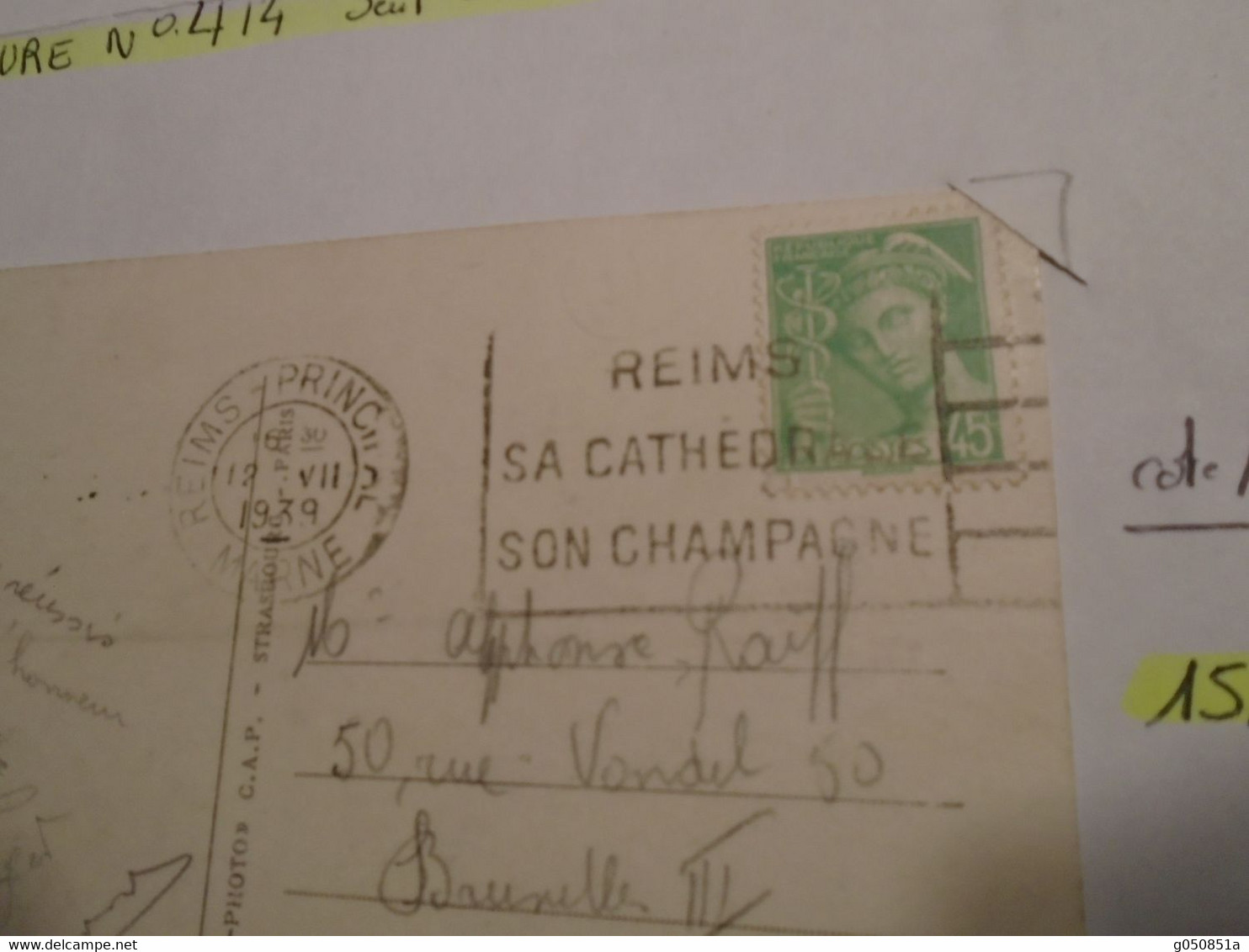 1939 -MARNE - OBL / REIMS ) + MERCURE N° 414 Seul/ Sur/Lettre =15 EUR !!!  Pour BRUXELLES (Belgique)  + 4 Photos - Storia Postale