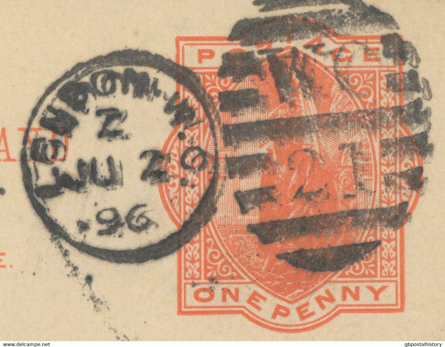 GB 1896 QV 1d Orangered Very Fine Postcard With Barred Duplex-cancel "LONDON-W.C. / W.C / 21" NEW LATEST DATE - Cartas & Documentos