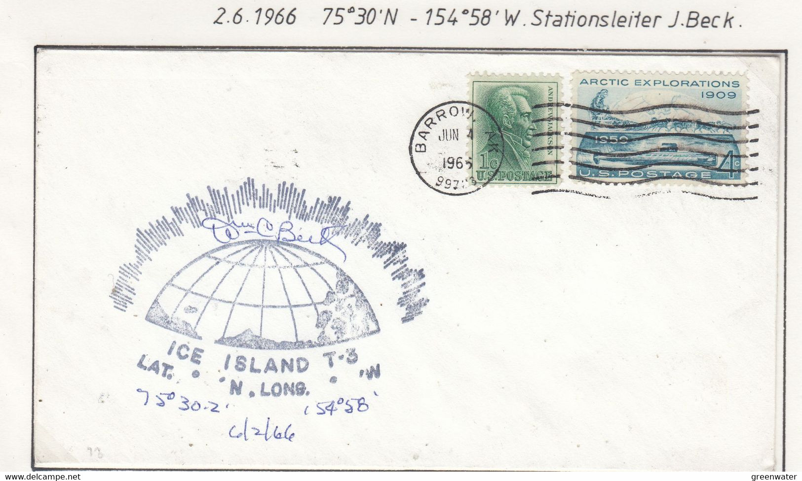 USA Driftstation ICE-ISLAND T-3 Cover Ca Fletcher's Ice Island T-3 Periode 4 Jun 2 1966  (DR119A) - Forschungsstationen & Arctic Driftstationen