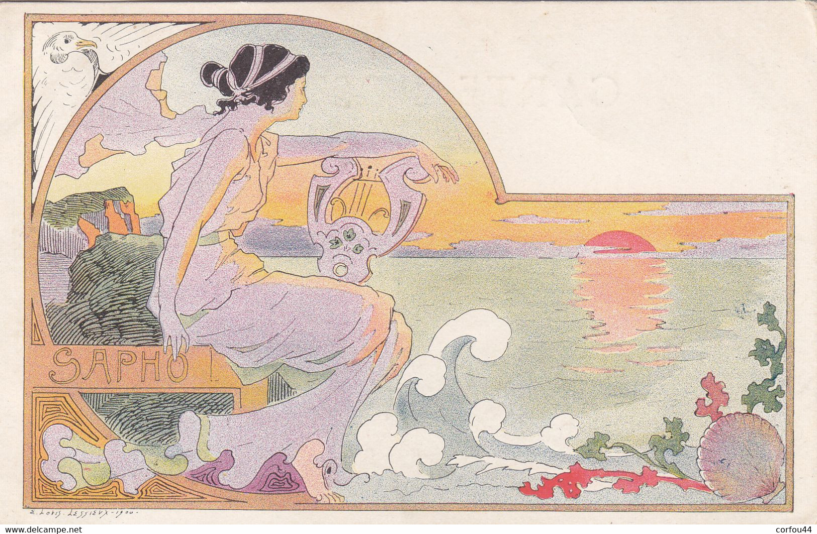 Illustrateur  LESSIEUX  : Sapho - Femme Art Nouveau - Très Belle Carte ! - Lessieux