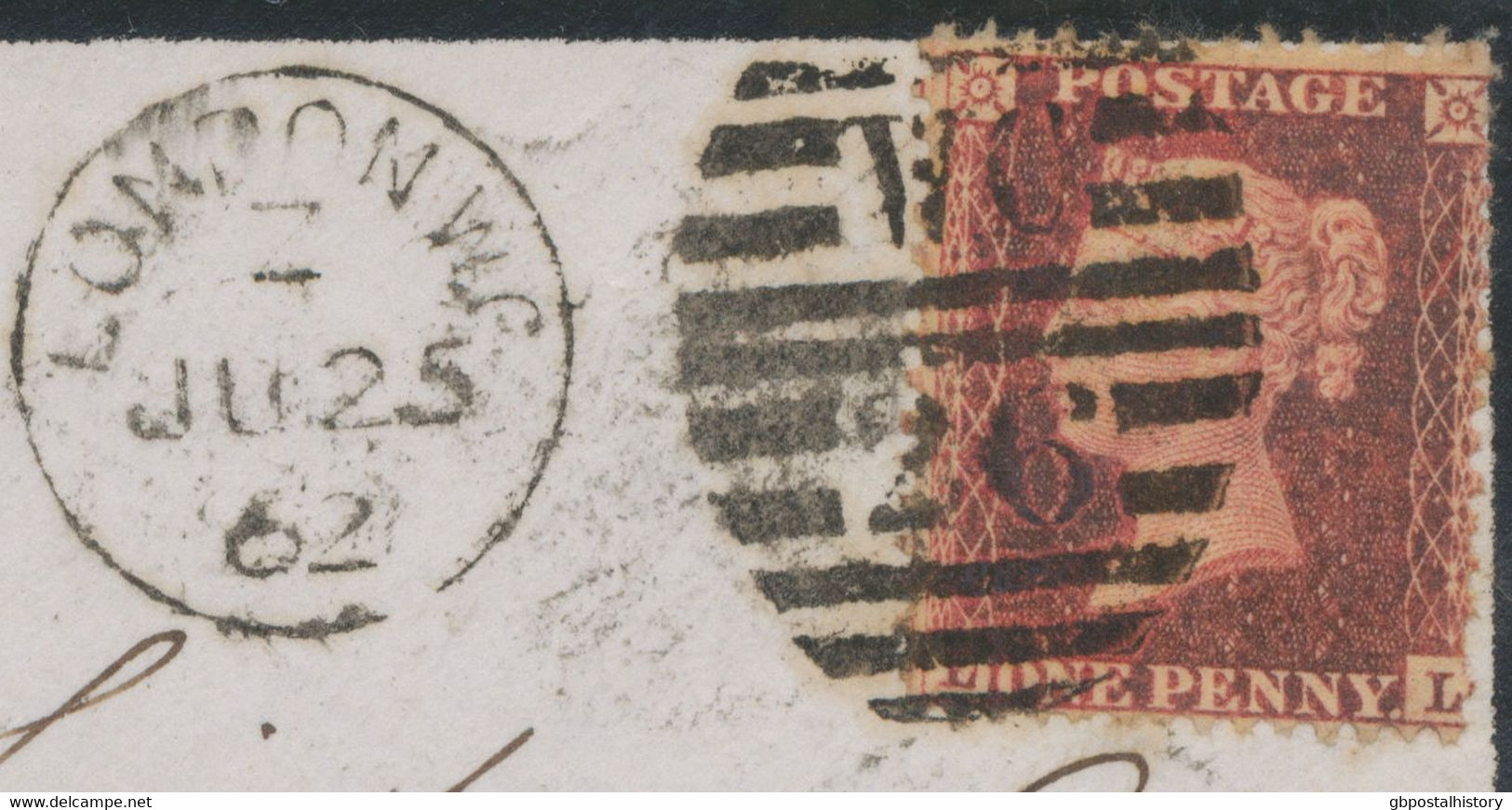 GB 25.6.1862 QV 1d Rose-red Perf. 14 (LL) On Superb Mourning Cvr With Barred Duplex-cancel "LONDON W.C. / W.C / 26" - Brieven En Documenten