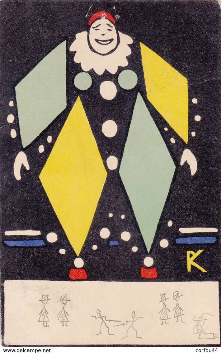 Illustrateur  Rudolf KALVACH : Le Clown - WIENERWERKSTATTE N° 94 - Carte Exceptionnelle Mais état Moyen - Andere Illustrators