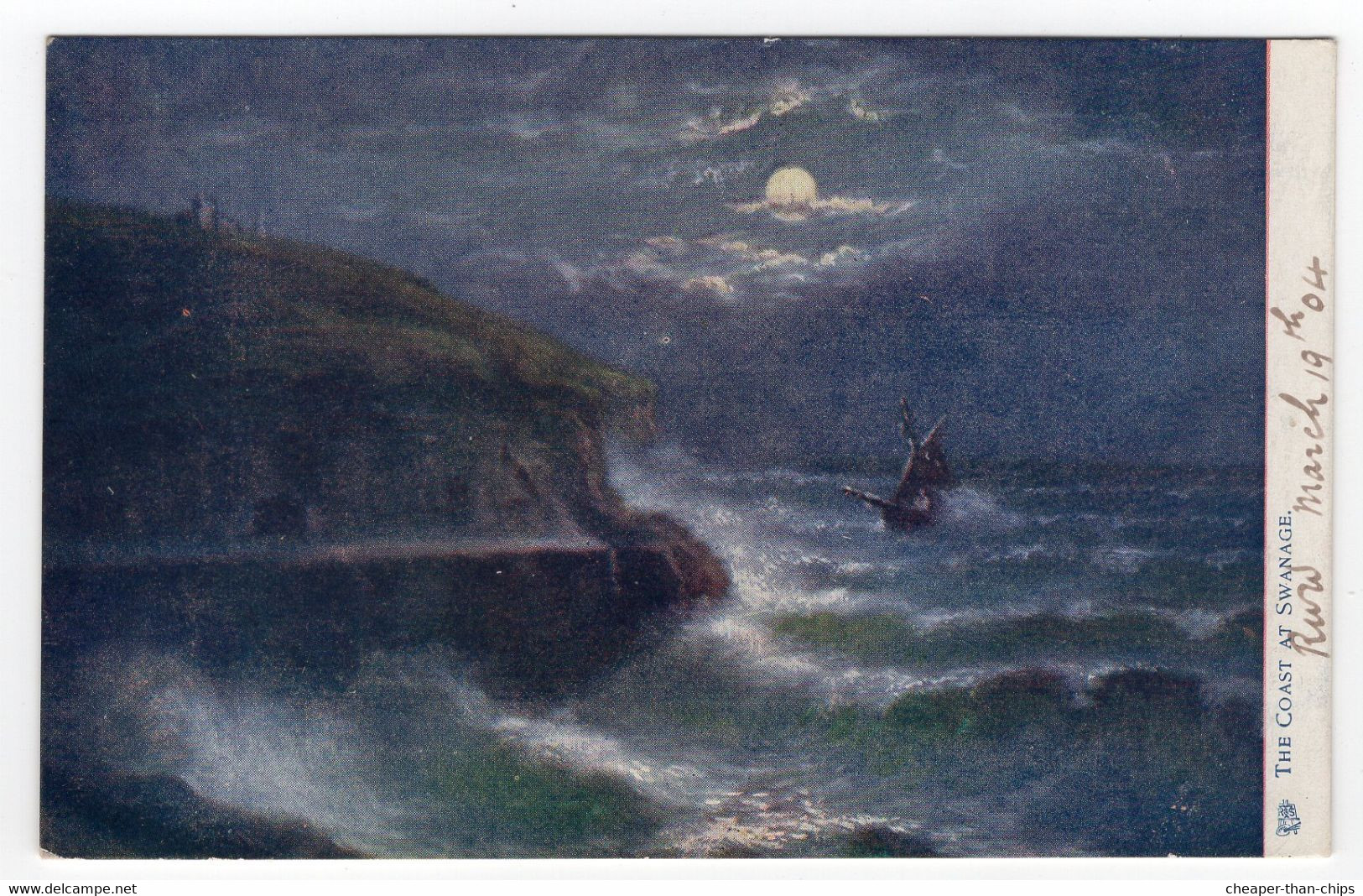 ROUGH SEAS - The Coast At Swanage - Tuck OIlette 1489 - Swanage