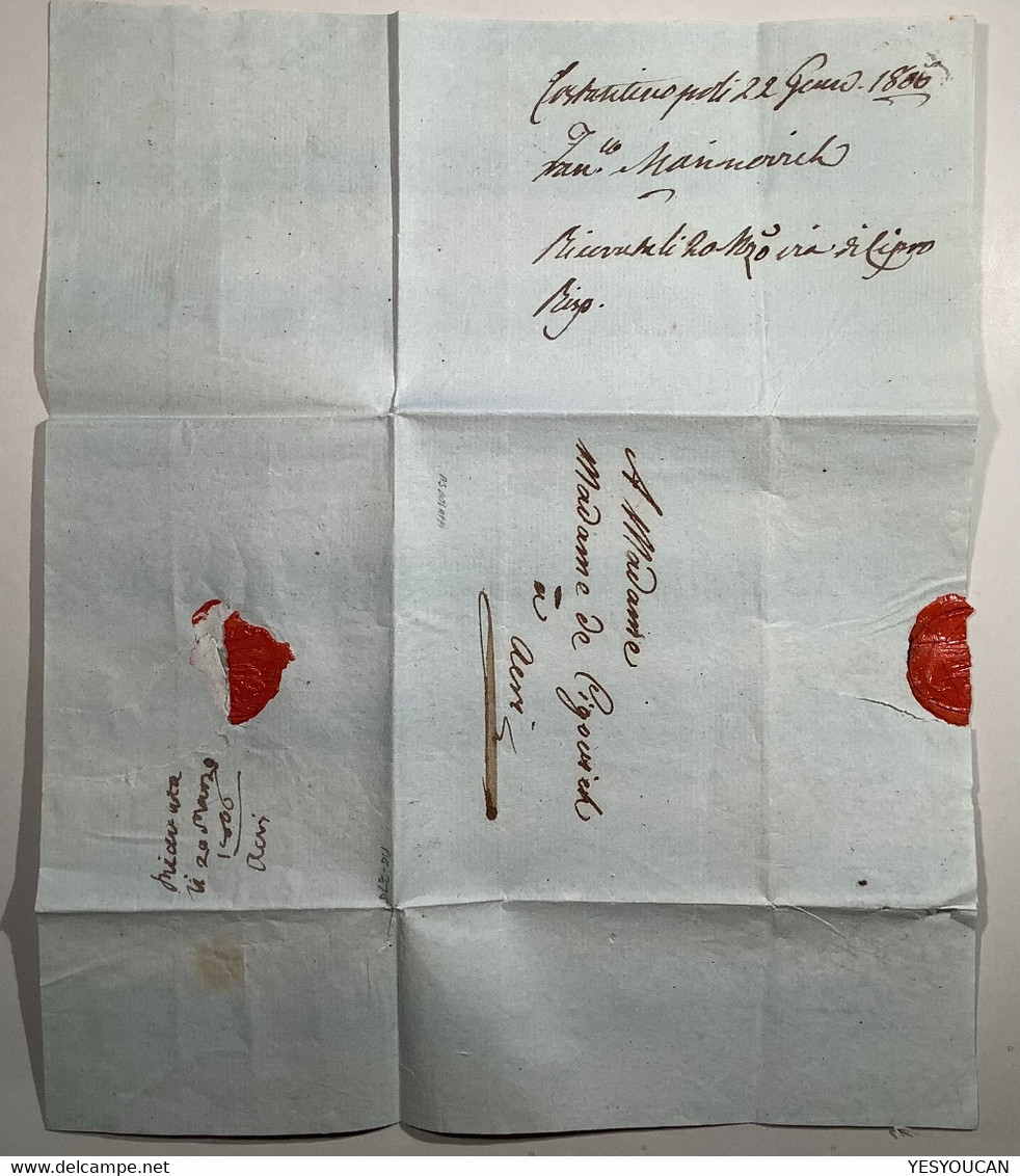 1806 RARE HOLY LAND INCOMING MAIL VIA CYPRUS:Constantinople Turkey Cover>Acri PALESTINE (Turquie Austrian Levant Levante - Palästina