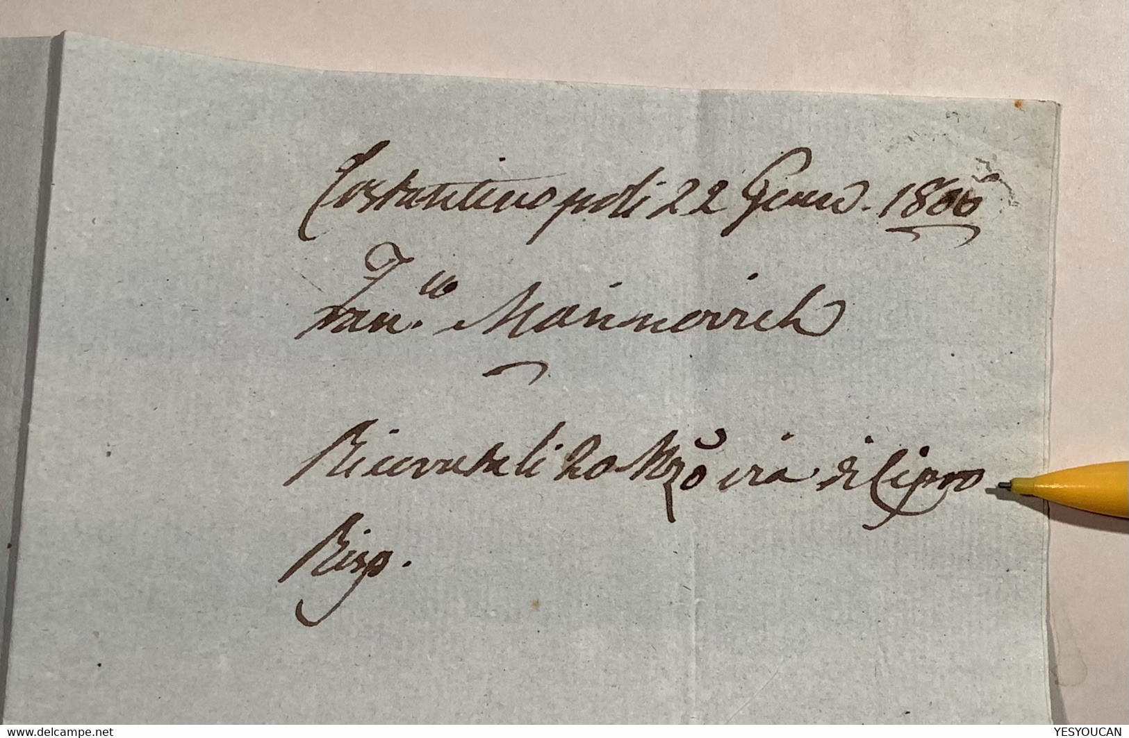 1806 RARE HOLY LAND INCOMING MAIL VIA CYPRUS:Constantinople Turkey Cover>Acri PALESTINE (Turquie Austrian Levant Levante - Palestina