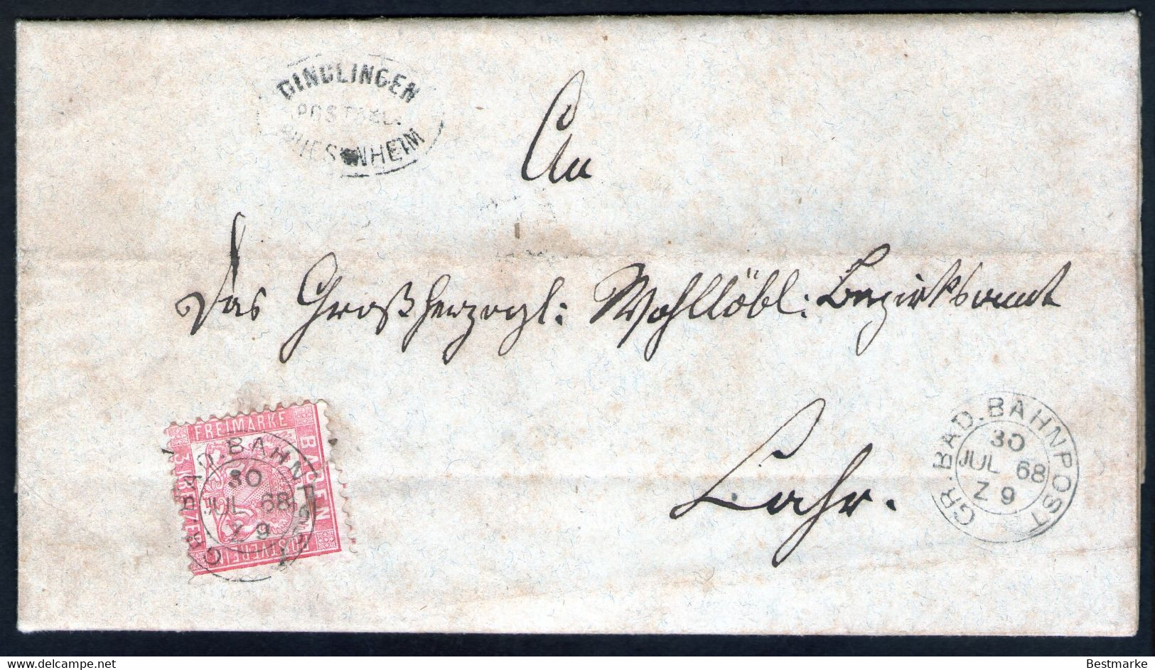 Wendebrief 1868 Mit Baden Nr. 18 PF IV - Dinglingen Friesenheim - Bezirksamt Lahr - Heiligenzell - Bahnpost - Briefe U. Dokumente