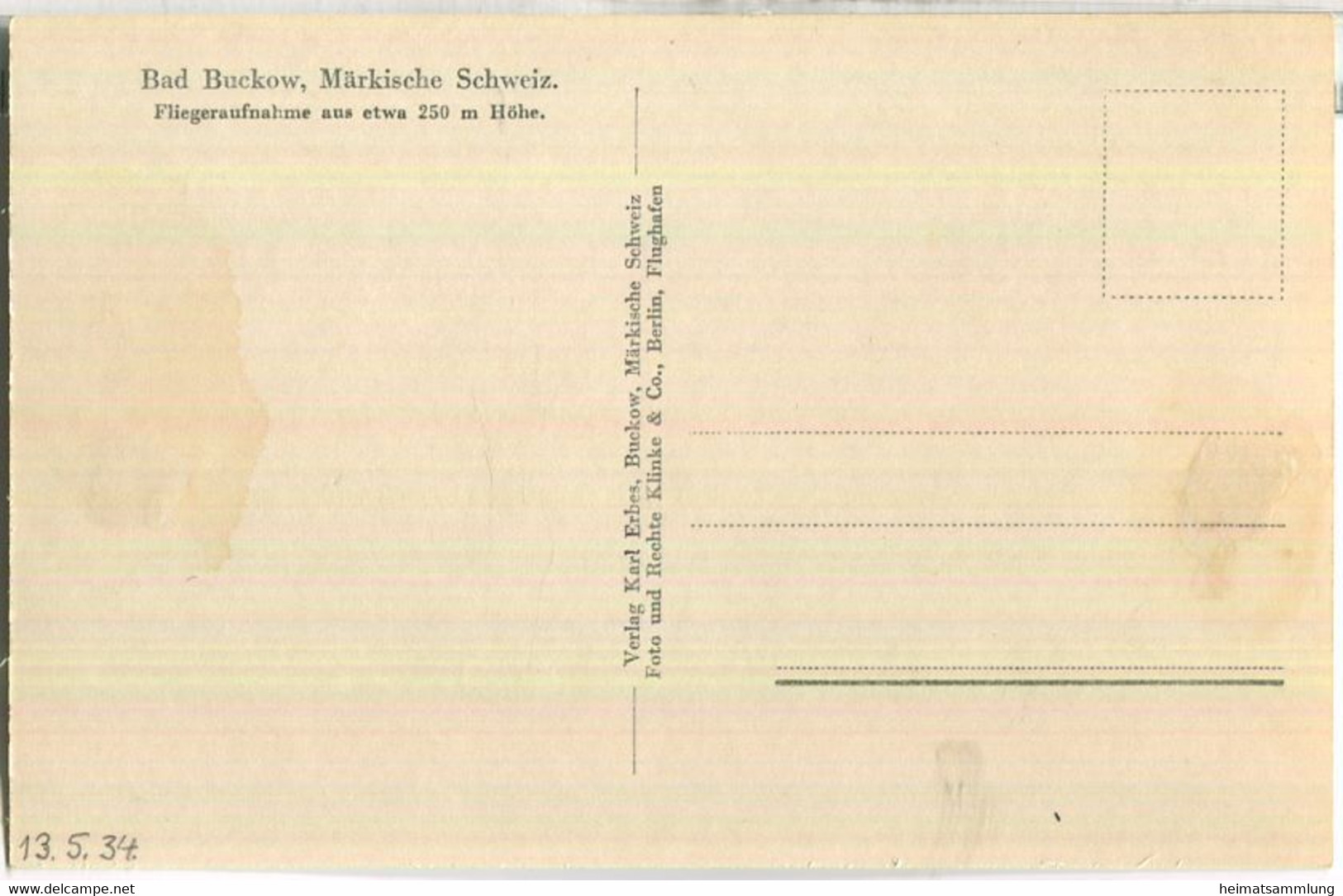 Bad Buckow - Fliegeraufnahme Aus Etwa 250m Höhe - Foto-Ansichtskarte - Verlag Karl Erbes Buckow 30er Jahre - Buckow