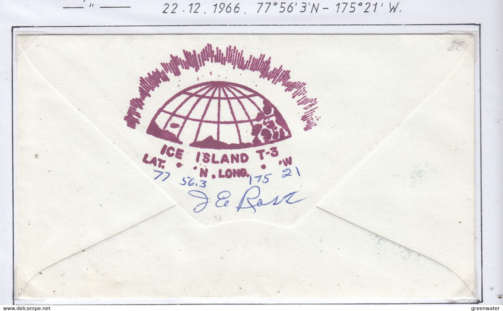 USA Driftstation ICE-ISLAND T-3 Cover Ca  Ice Island T-3 Periode 4 Dec 22 1966 Sign Station Leader J. E. Ross  (DR121A) - Forschungsstationen & Arctic Driftstationen