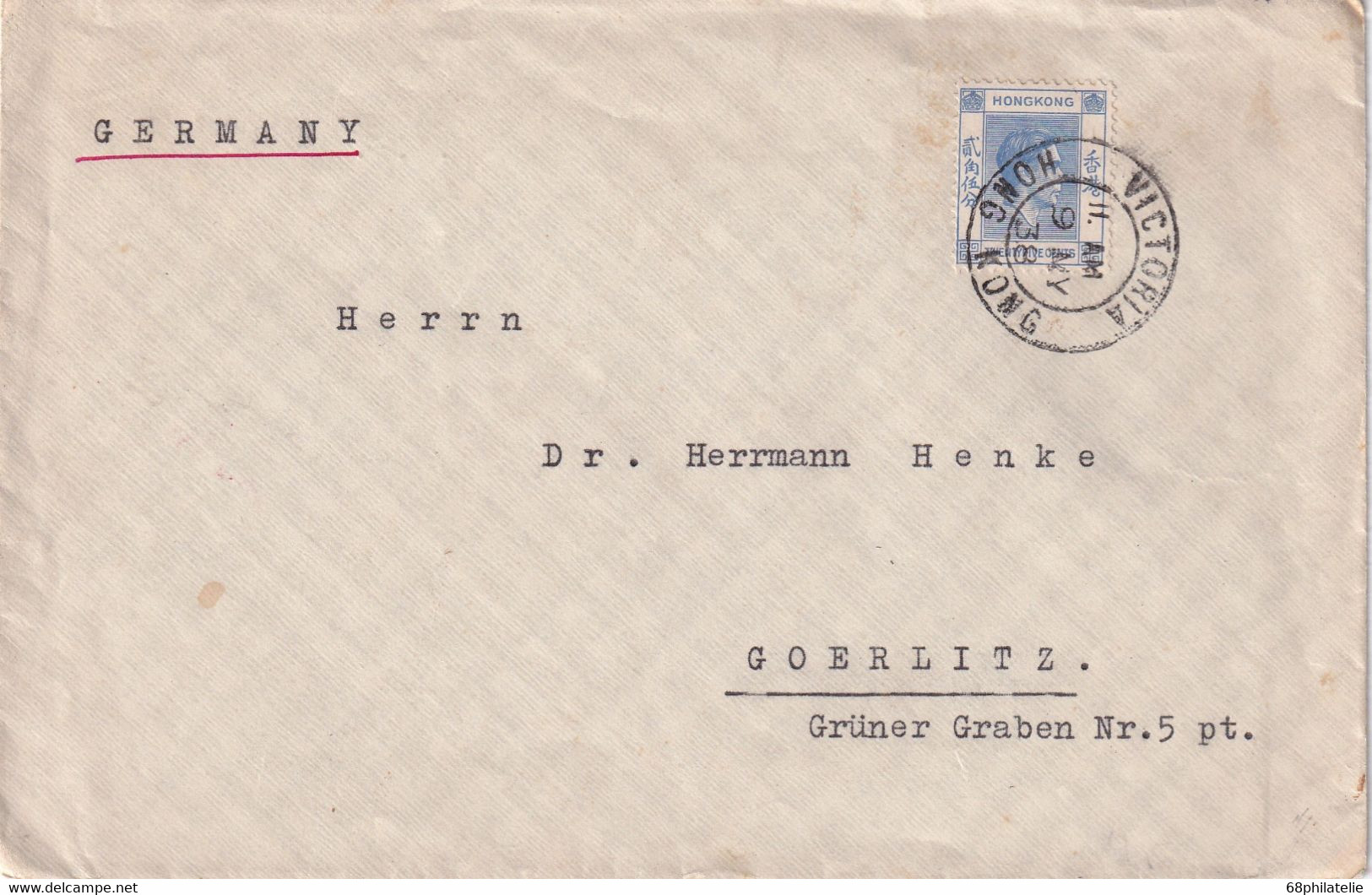 HONG KONG  1938 LETTRE DE VICTORIA - Briefe U. Dokumente