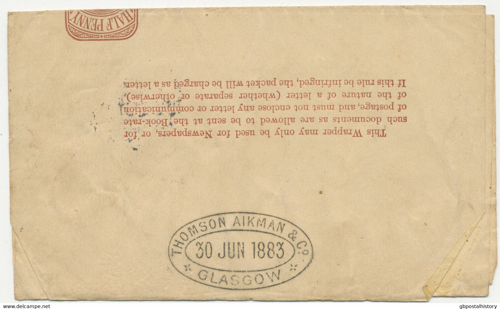 GB „GLASGOW“ Superb Early Thimble (20mm, Code „2 DD“) On Very Fine QV ½ D Brown Postal Stationery Wrapper To MAGDEBURG, - Lettres & Documents