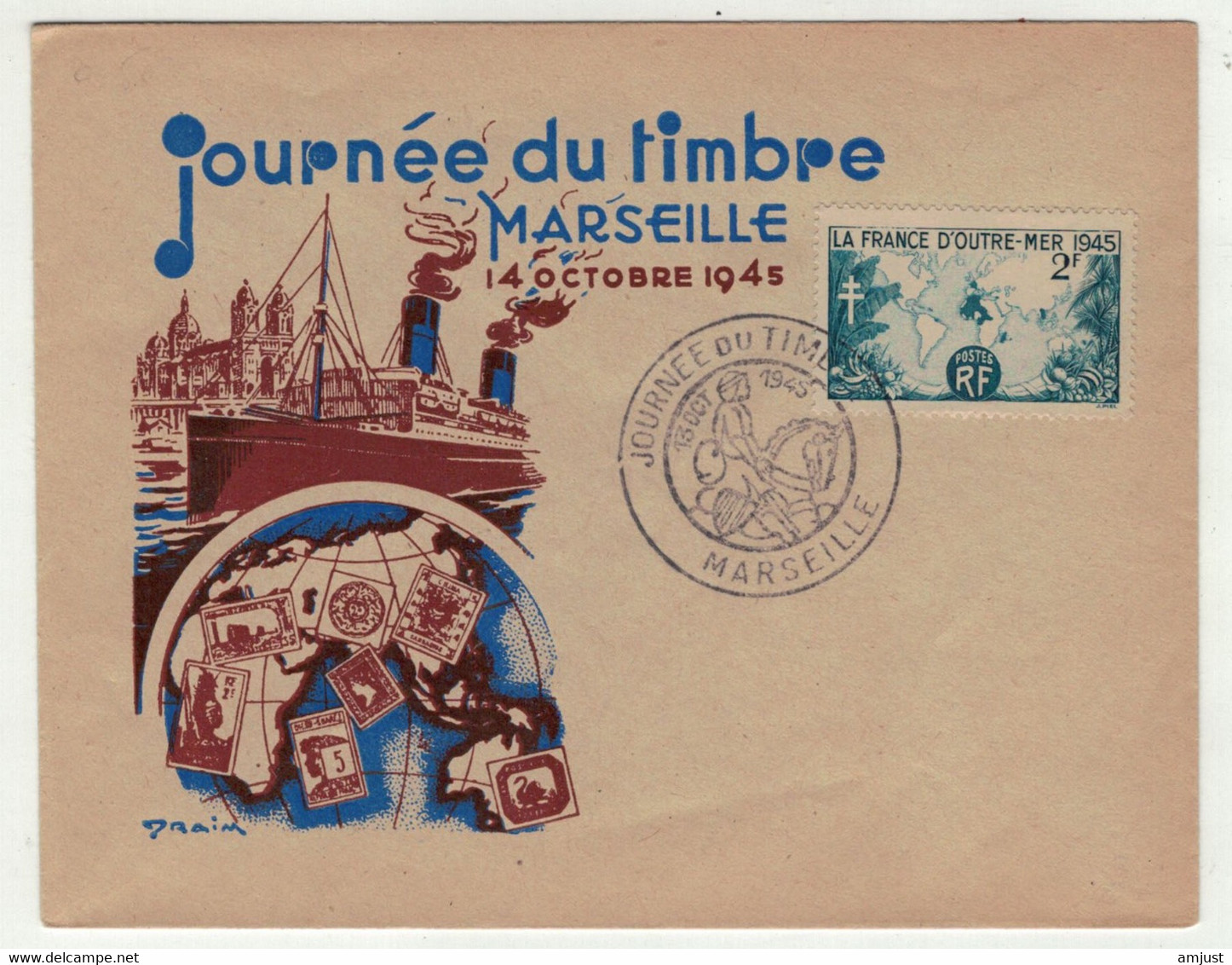 France // 1945-1949 // Lettre Journée Du Timbre à  Marseille Le 14.10.1945 - Brieven En Documenten