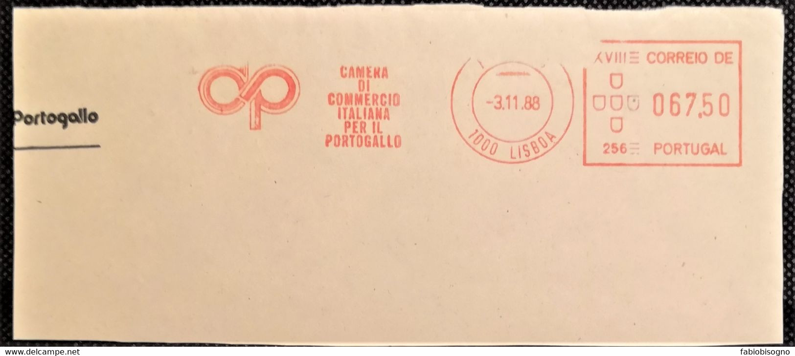 Portugal Lisboa 1988 - Camera Di Commercio Italiana Per Il Portogallo - EMA Meter Freistempel Fragment - Franking Machines (EMA)